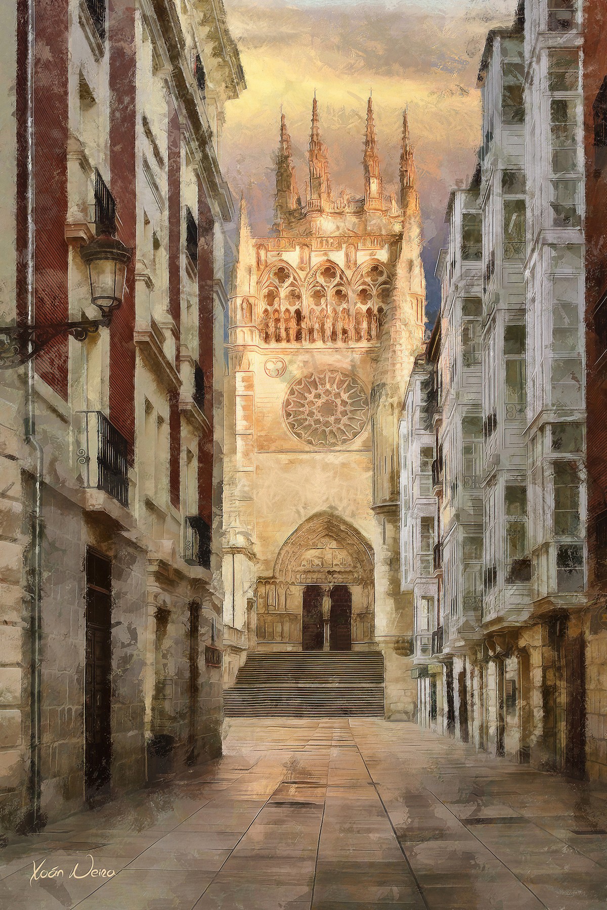 Burgos, La Catedral, Plaza de San Fernando en amanecer