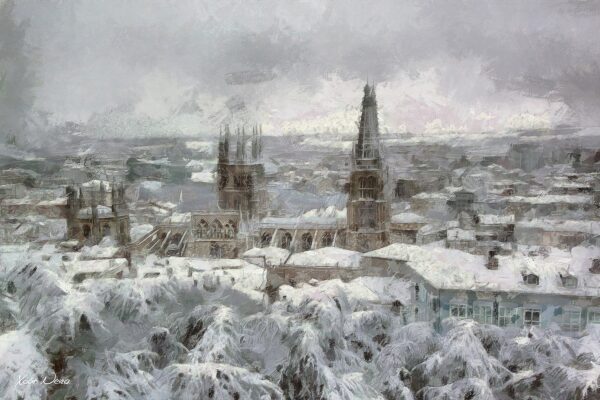 Burgos, vista a La Catedral nevada desde el Castillo