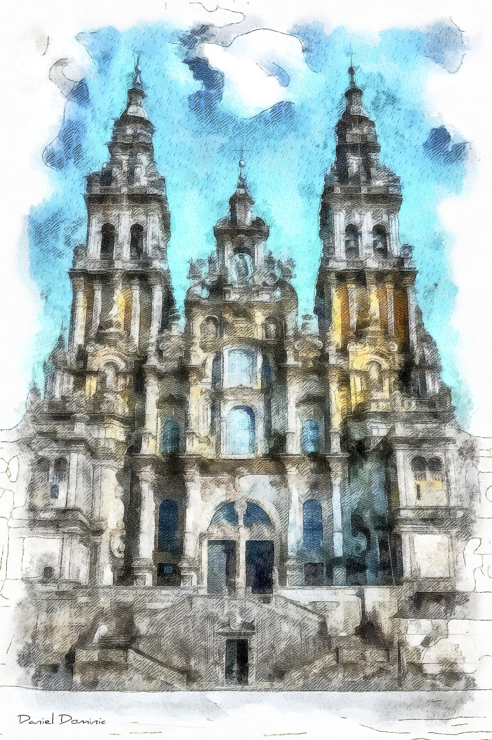 Catedral de Santiago de Compostela 1, acuarela