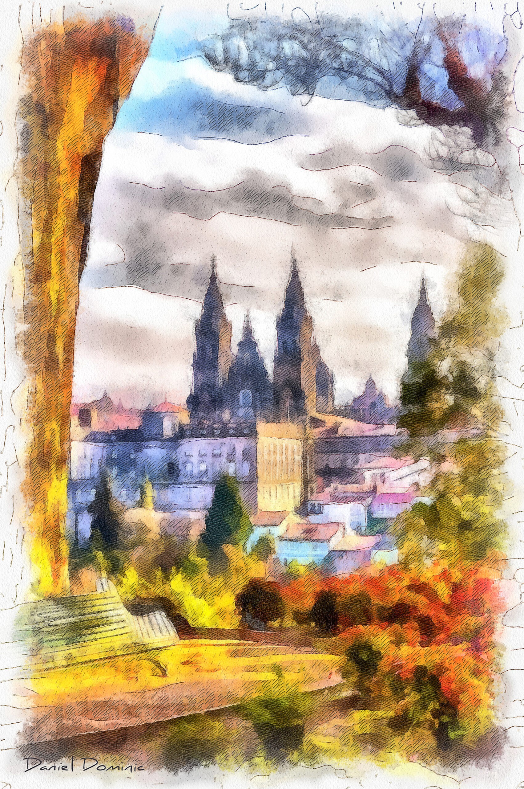 Catedral de Santiago de Compostela 3, acuarela