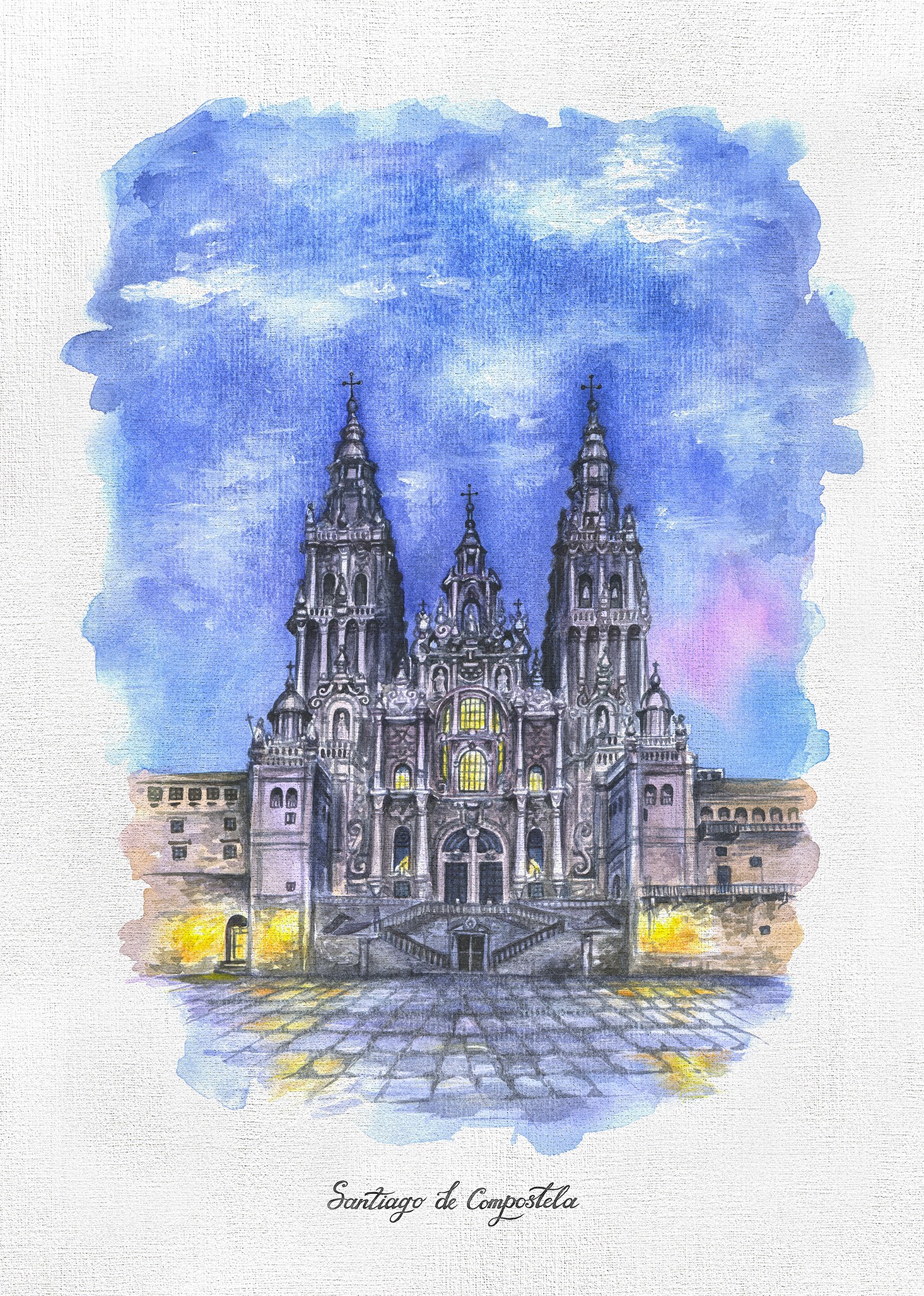 Catedral de Santiago de Compostela, Plaza de Obradoiro de noche
