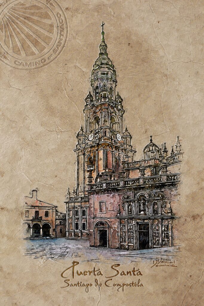 Catedral de Santiago de Compostela, Plaza de la Quintana, Puerta santa, estilo Vintage