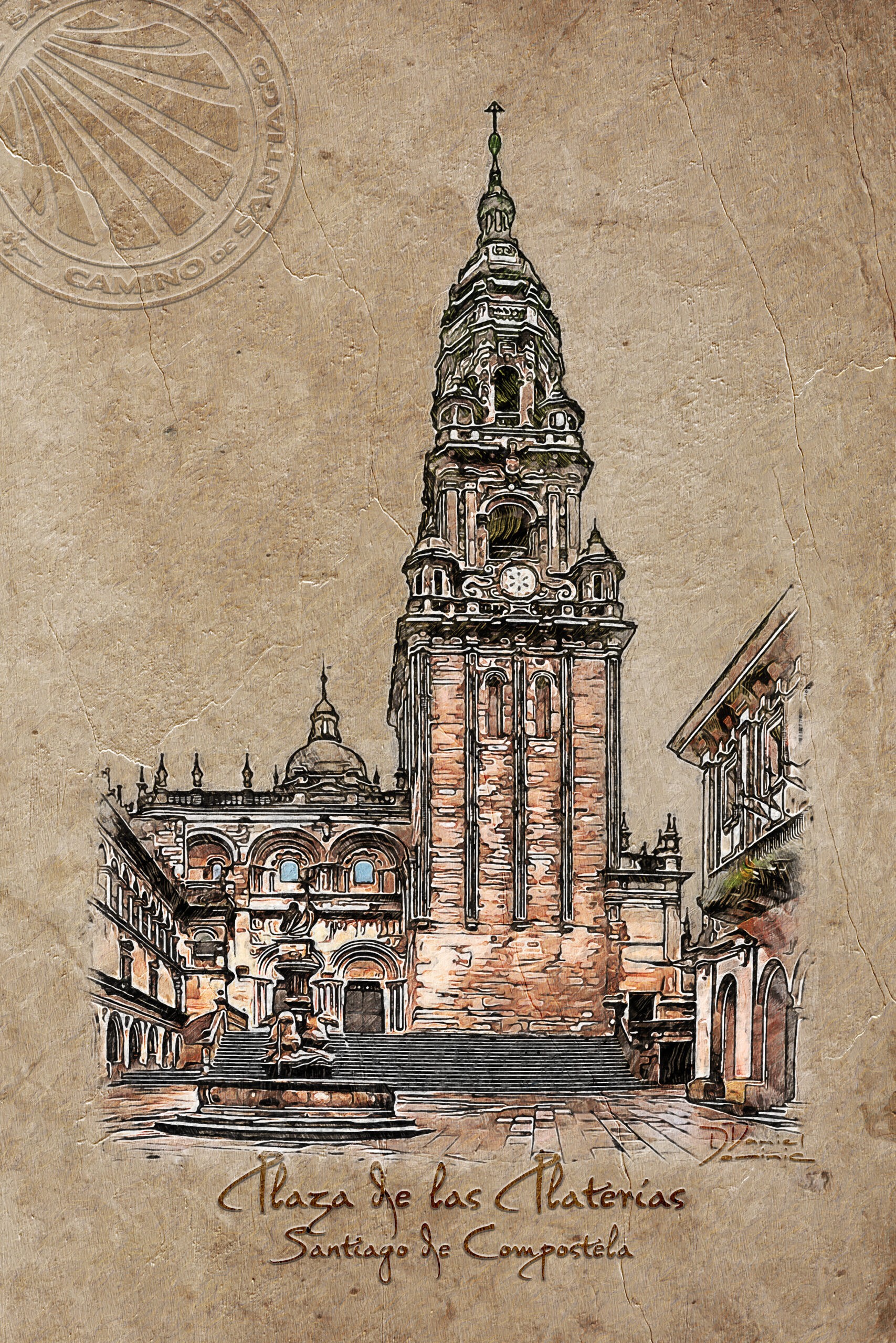 Catedral de Santiago de Compostela, Plaza de las Platerias, estilo Vintage