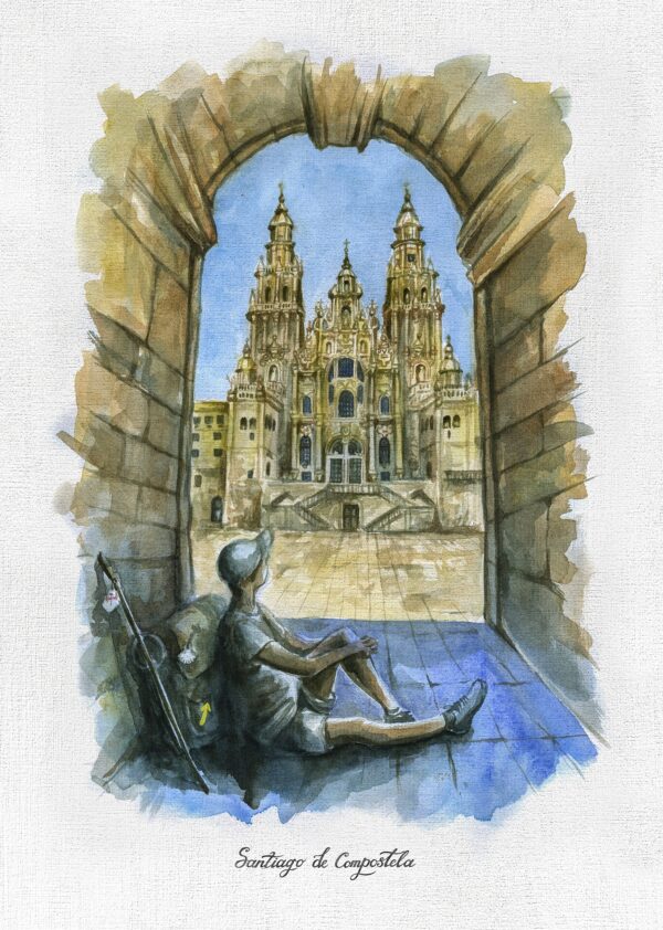 Catedral de Santiago de Compostela, Soportales de la Plaza de Obradoiro, acuarela