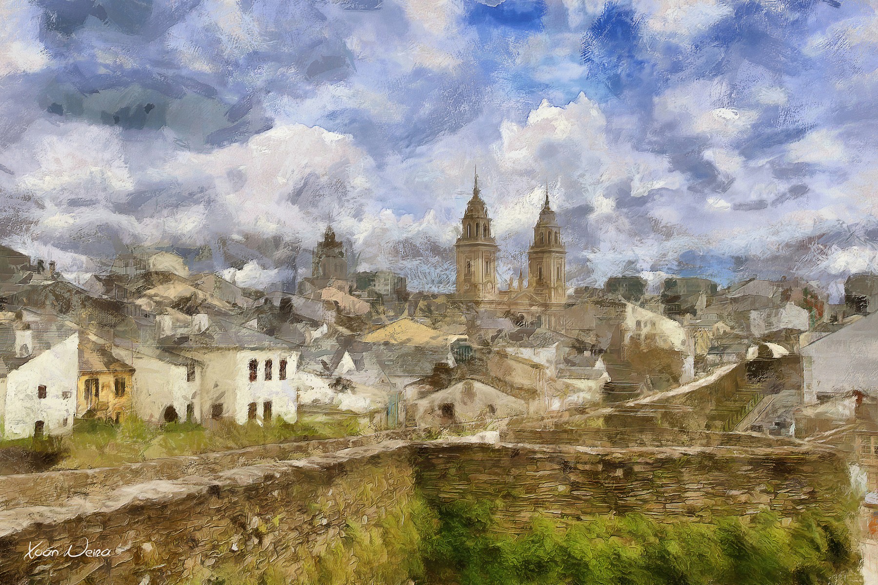 Lugo, La Muralla, vista a la Catedral 1